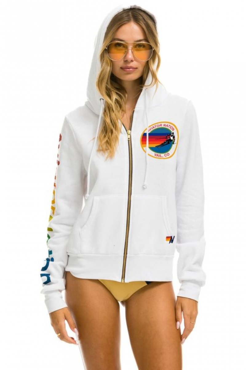 Sudadera con Capucha Aviator Nation Vail Zip Hombre White | 60NZKRITY