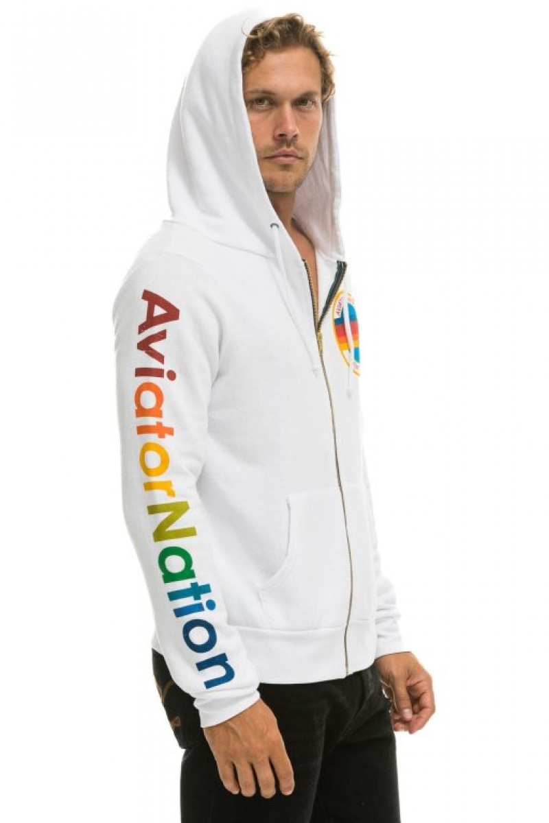 Sudadera con Capucha Aviator Nation Vail Zip Hombre White | 60NZKRITY