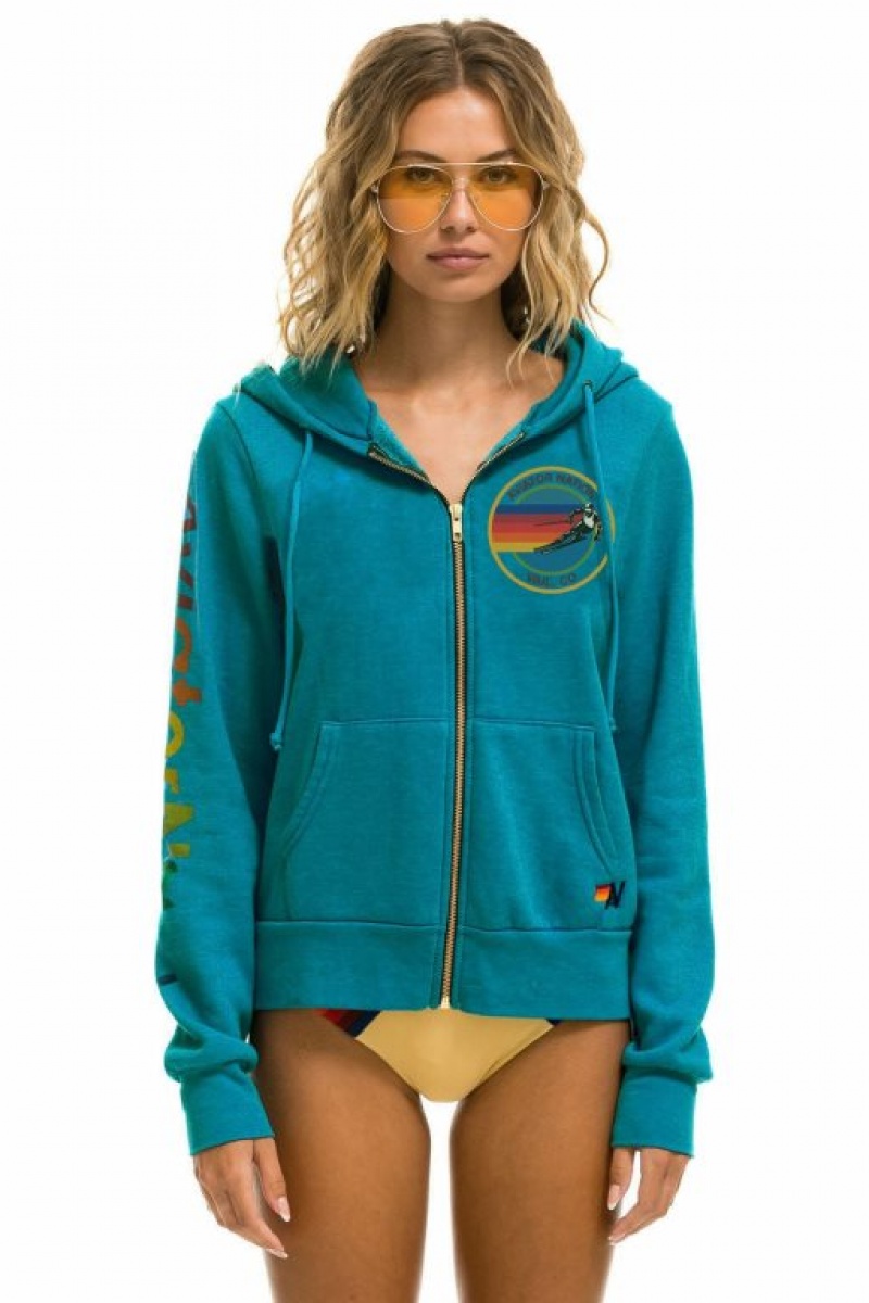 Sudadera con Capucha Aviator Nation Vail Zip Hombre Turquoise | 60OLAXUFG