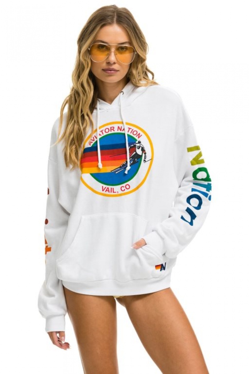 Sudadera con Capucha Aviator Nation Vail Relaxed Pullover Hombre White | 64AZRWLOC