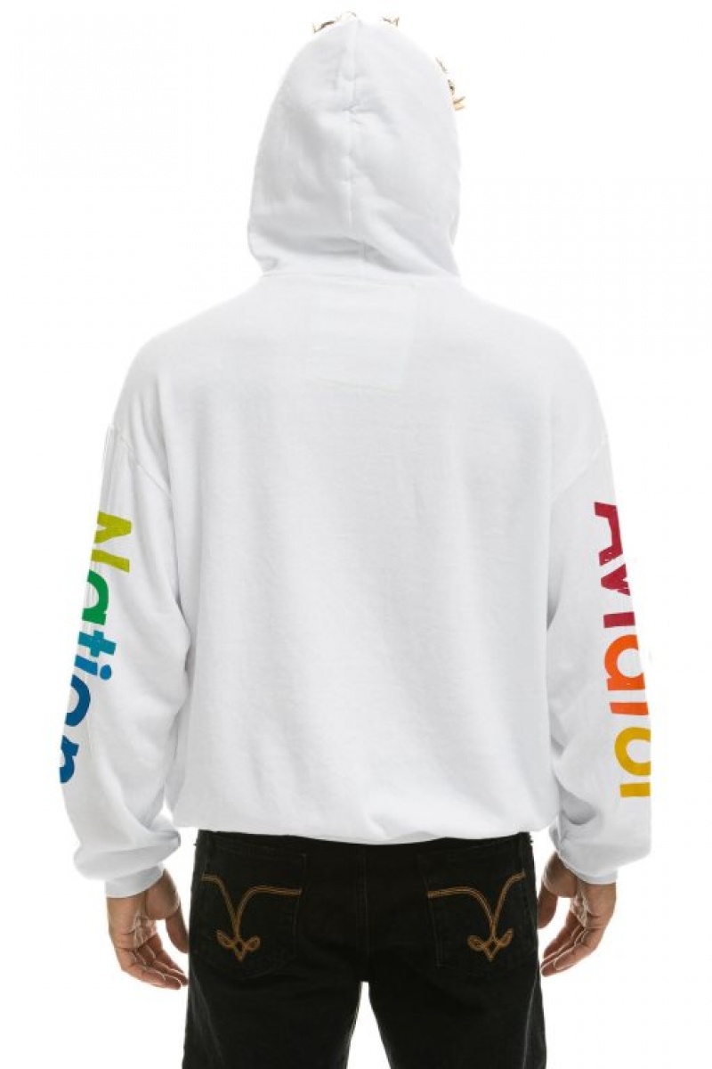 Sudadera con Capucha Aviator Nation Vail Relaxed Pullover Hombre White | 64AZRWLOC