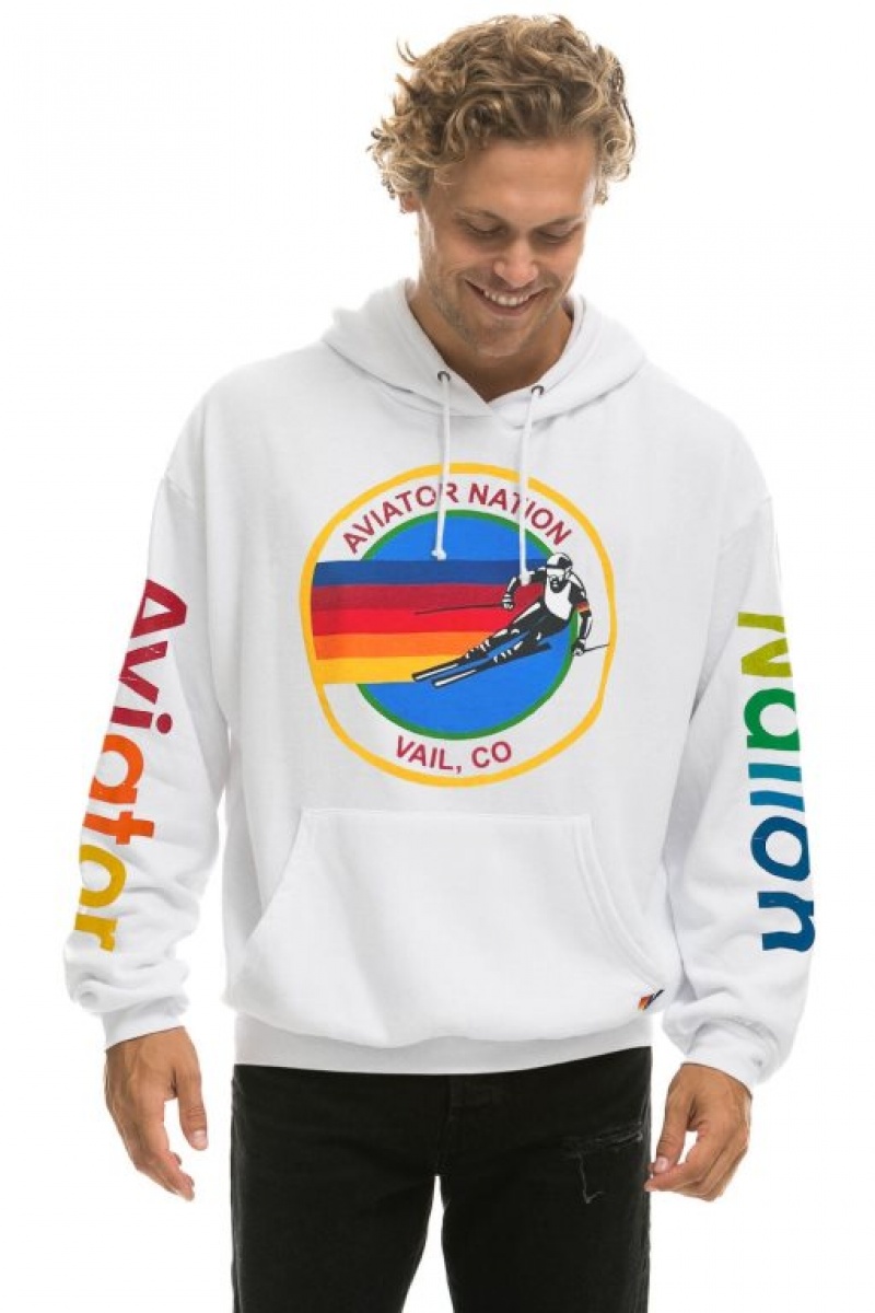 Sudadera con Capucha Aviator Nation Vail Relaxed Pullover Hombre White | 64AZRWLOC