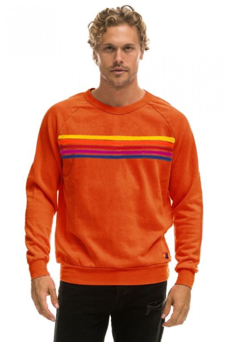 Sudaderas Aviator Nation 5 Stripe Crew Mujer Orange / Yellow / Purple | 20ROQKXGT