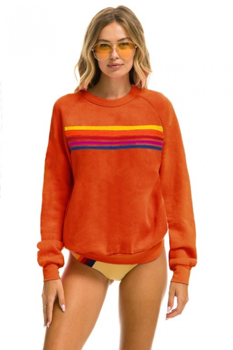 Sudaderas Aviator Nation 5 Stripe Crew Mujer Orange / Yellow / Purple | 20ROQKXGT