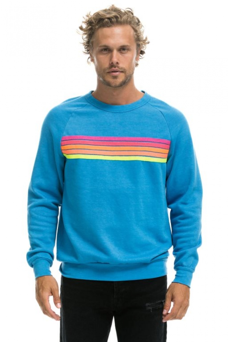 Sudaderas Aviator Nation 5 Stripe Crew Mujer Pink Yellow | 20RQZWPTH