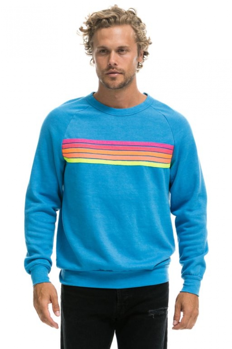 Sudaderas Aviator Nation 5 Stripe Crew Mujer Pink Yellow | 20RQZWPTH