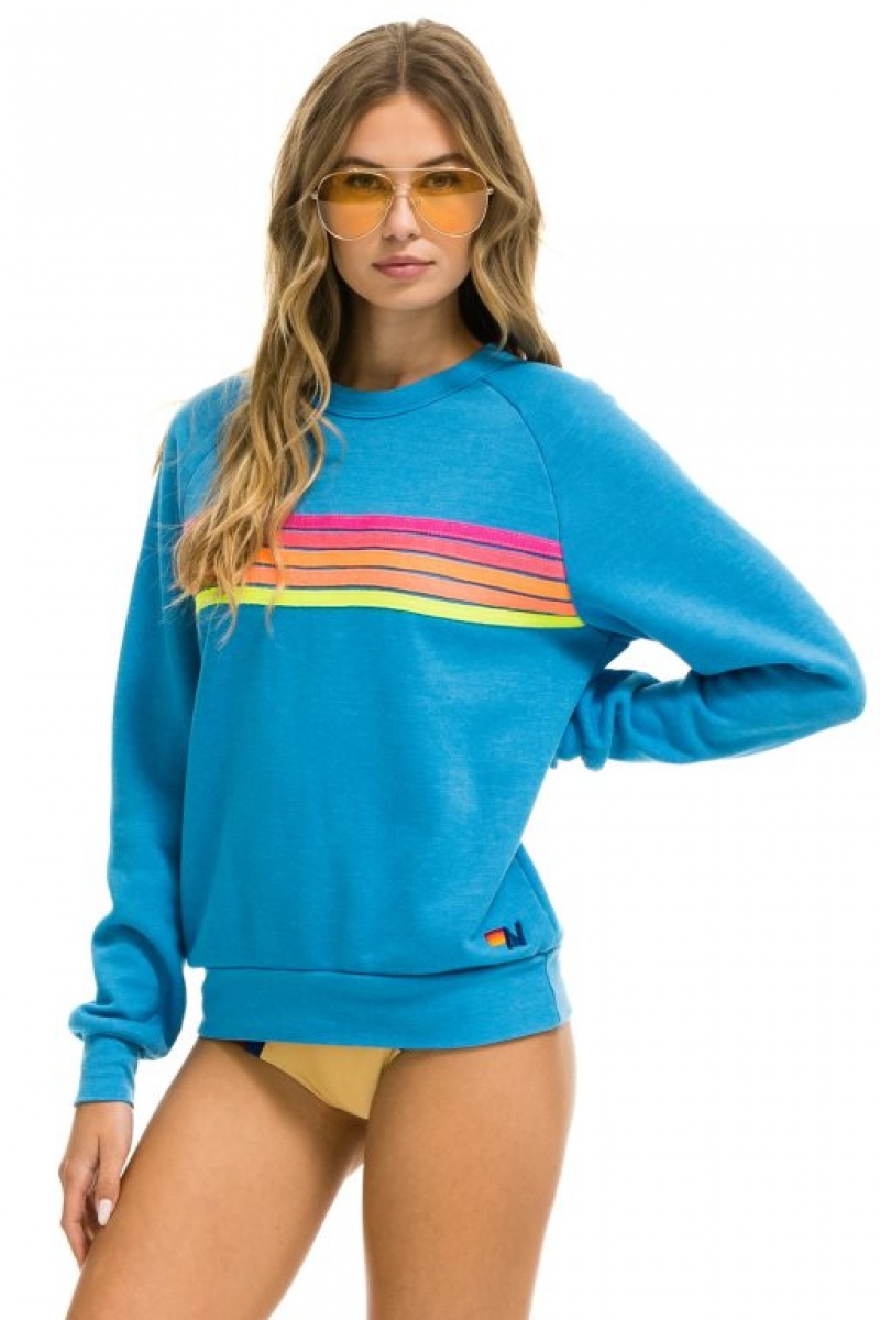 Sudaderas Aviator Nation 5 Stripe Crew Mujer Pink Yellow | 20RQZWPTH