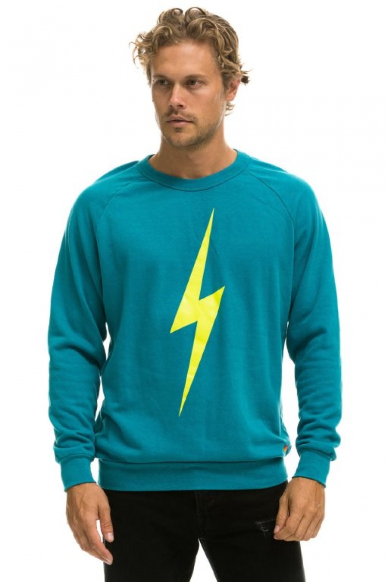 Sudaderas Aviator Nation Bolt Crew Mujer Turquoise / Yellow | 18NCWJXST