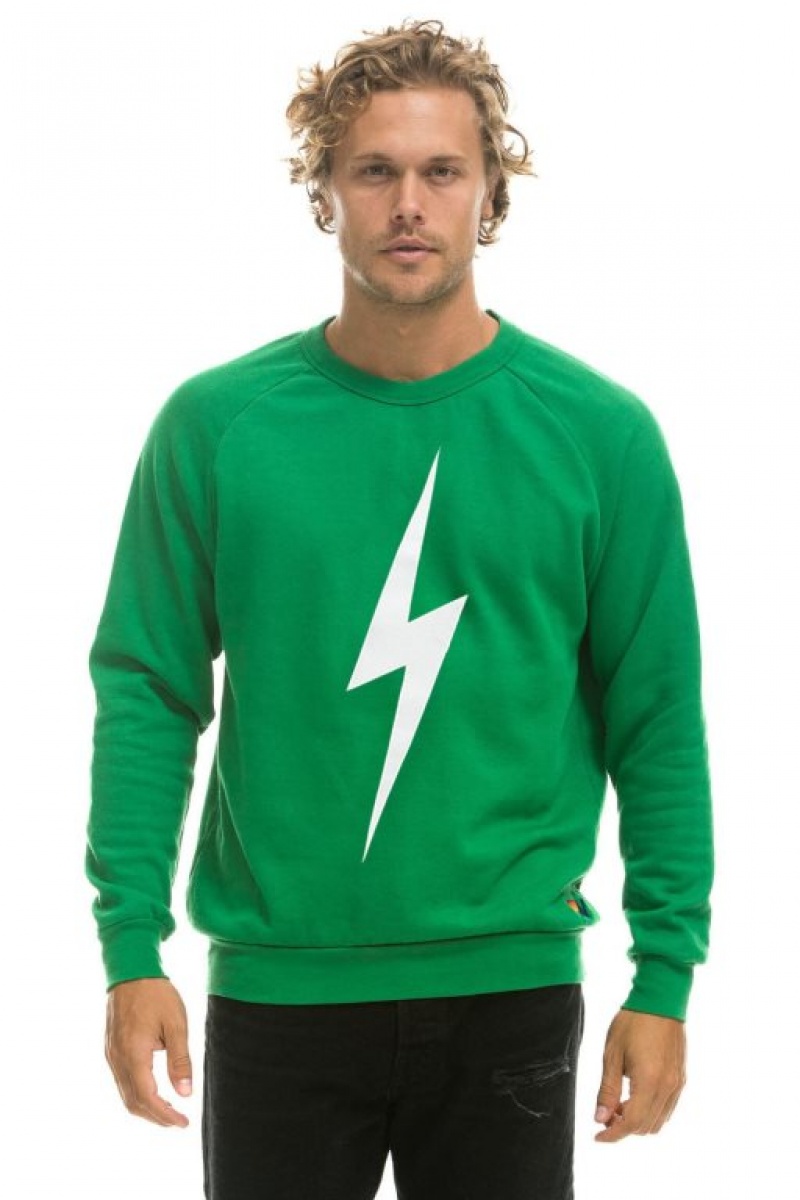 Sudaderas Aviator Nation Bolt Crew Mujer Green / White | 18QNJFAIT