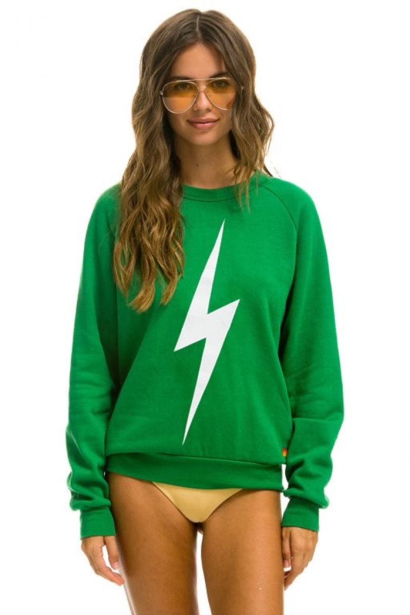 Sudaderas Aviator Nation Bolt Crew Mujer Green / White | 18QNJFAIT