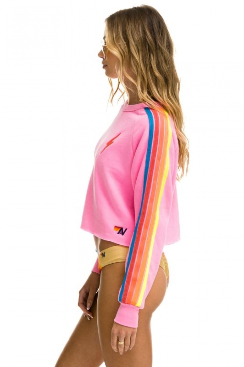 Sudaderas Aviator Nation Bolt Embroidery Classic Cropped Crew Mujer Pink | 18JDSQGRP