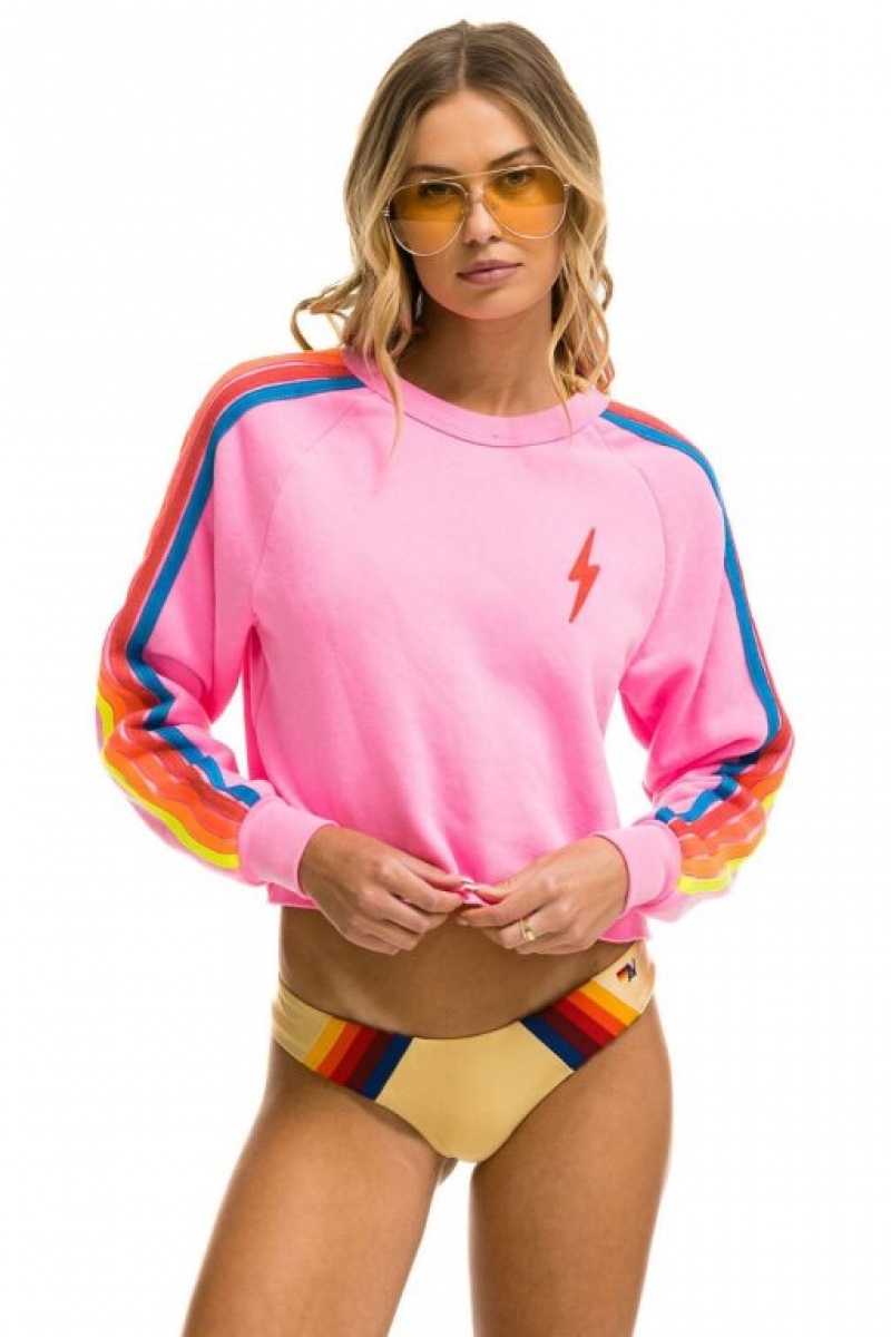 Sudaderas Aviator Nation Bolt Embroidery Classic Cropped Crew Mujer Pink | 18JDSQGRP