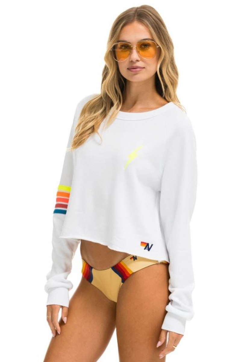 Sudaderas Aviator Nation Bolt Rugby Stitch Cropped Crew Mujer White / Multicolor | 17XSFDRWA