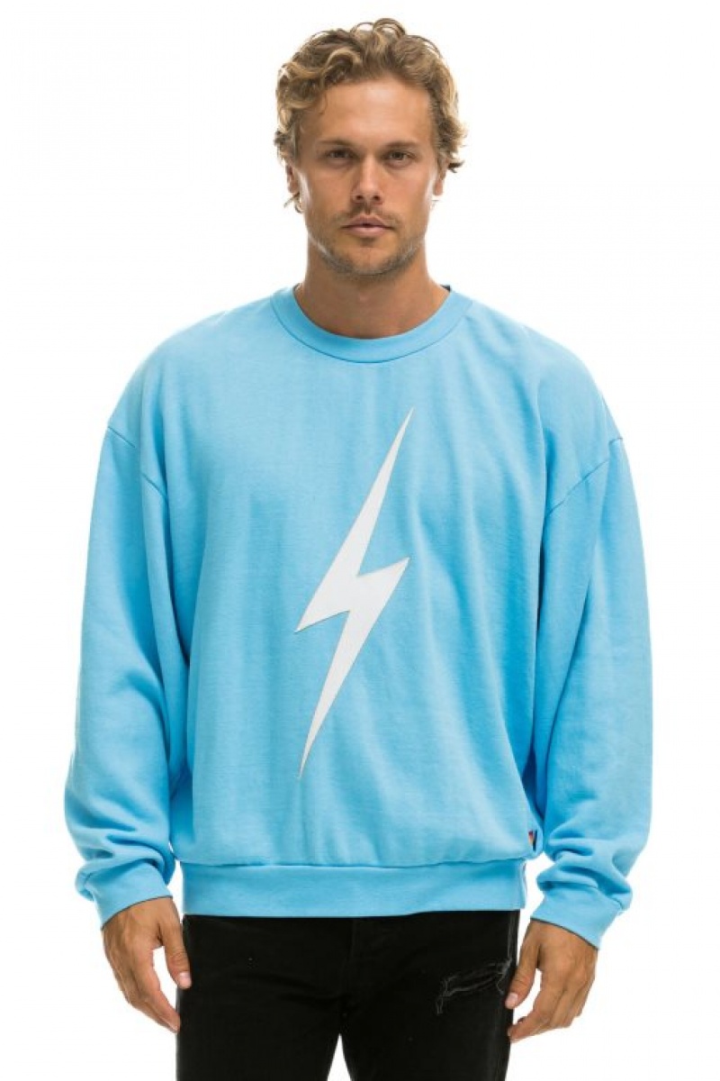 Sudaderas Aviator Nation Bolt Stitch Relaxed Crew Mujer Blue / White | 17EXUNGHR