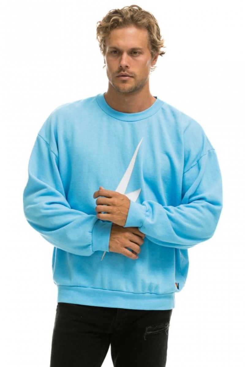 Sudaderas Aviator Nation Bolt Stitch Relaxed Crew Mujer Blue / White | 17EXUNGHR