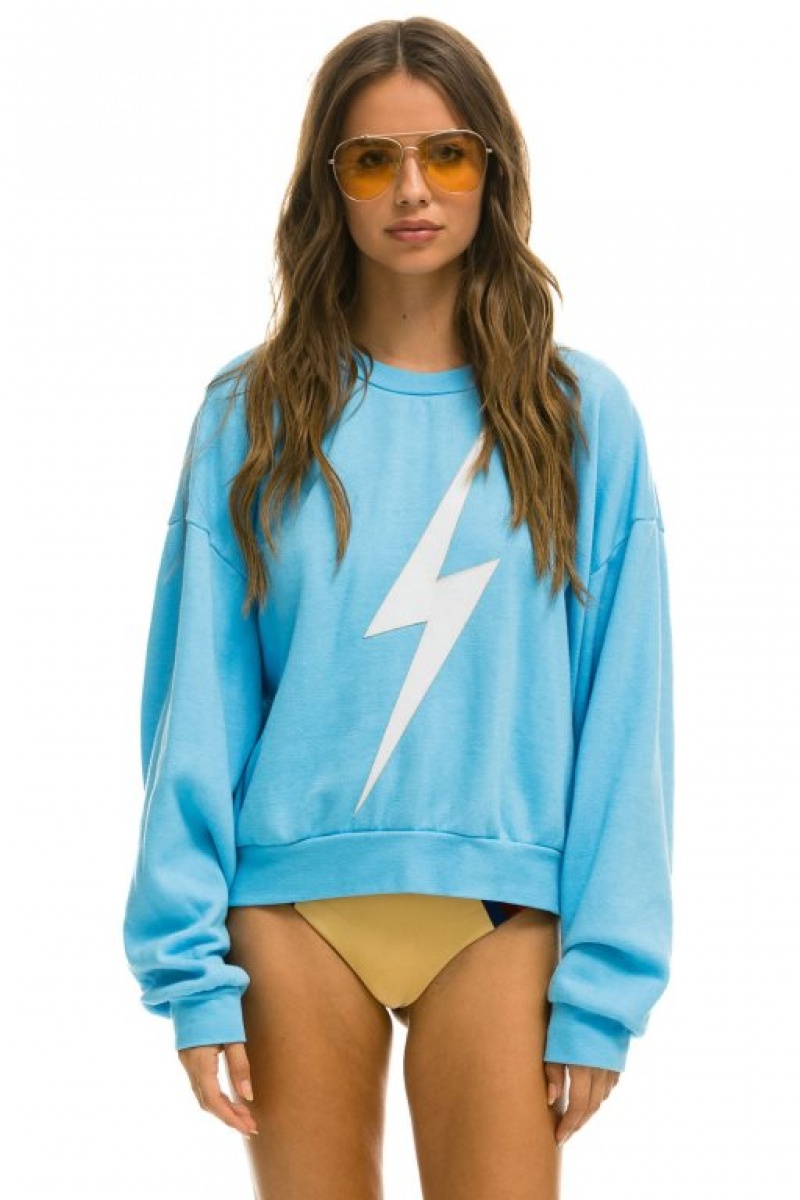 Sudaderas Aviator Nation Bolt Stitch Relaxed Crew Mujer Blue / White | 17EXUNGHR