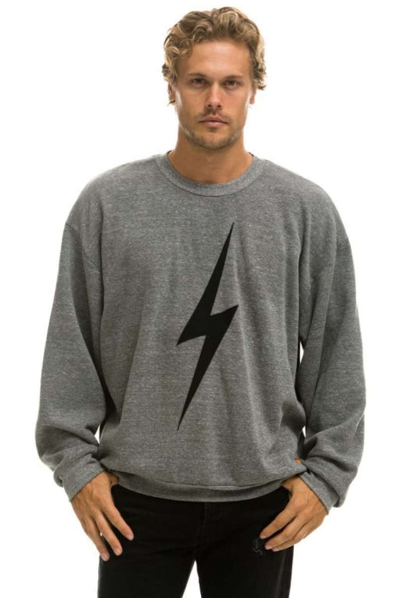 Sudaderas Aviator Nation Bolt Stitch Relaxed Crew Mujer Grey / Black | 17FKYGVOW