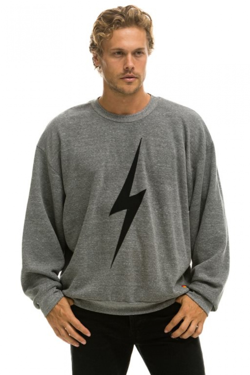 Sudaderas Aviator Nation Bolt Stitch Relaxed Crew Mujer Grey / Black | 17FKYGVOW