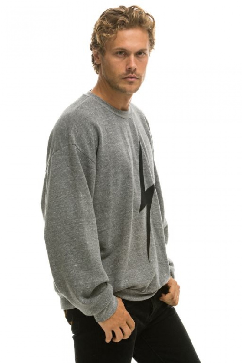 Sudaderas Aviator Nation Bolt Stitch Relaxed Crew Mujer Grey / Black | 17FKYGVOW