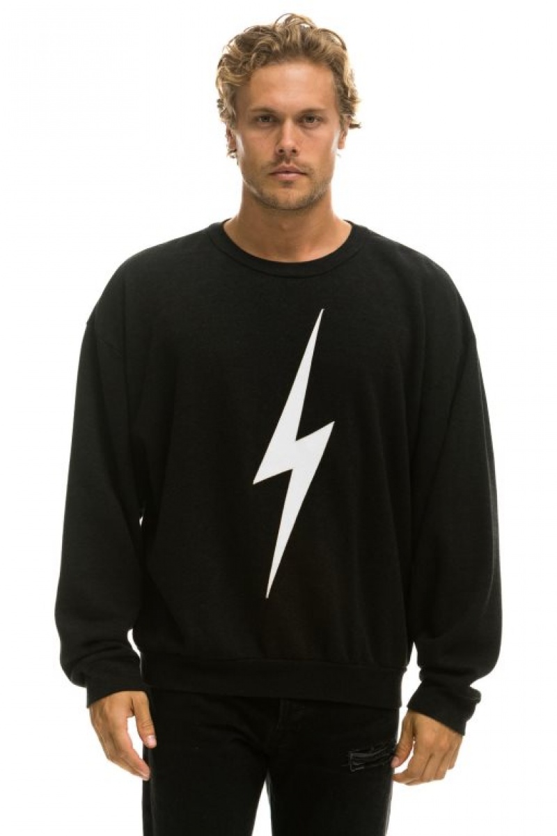 Sudaderas Aviator Nation Bolt Stitch Relaxed Crew Mujer Black / White | 17FRTUVPD