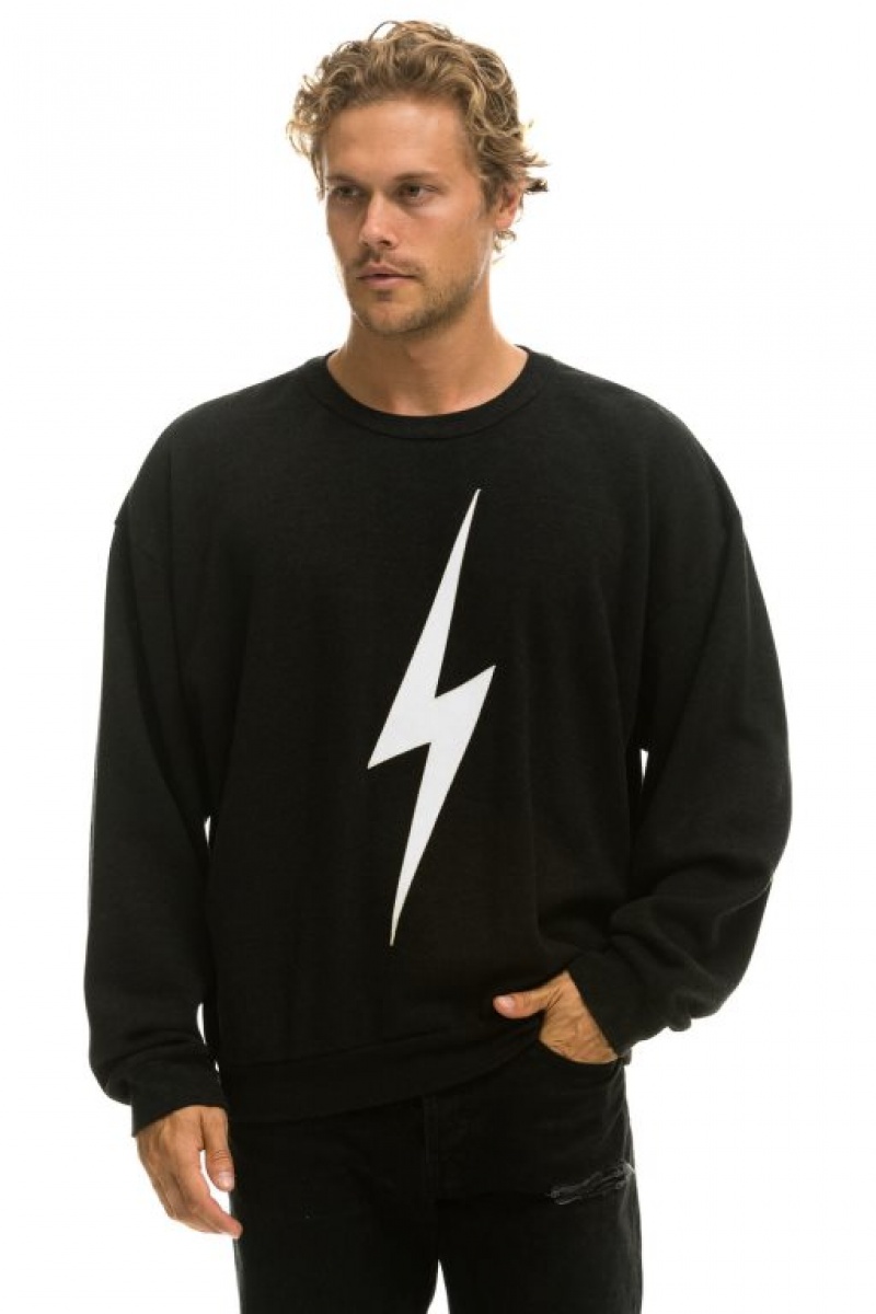 Sudaderas Aviator Nation Bolt Stitch Relaxed Crew Mujer Black / White | 17FRTUVPD