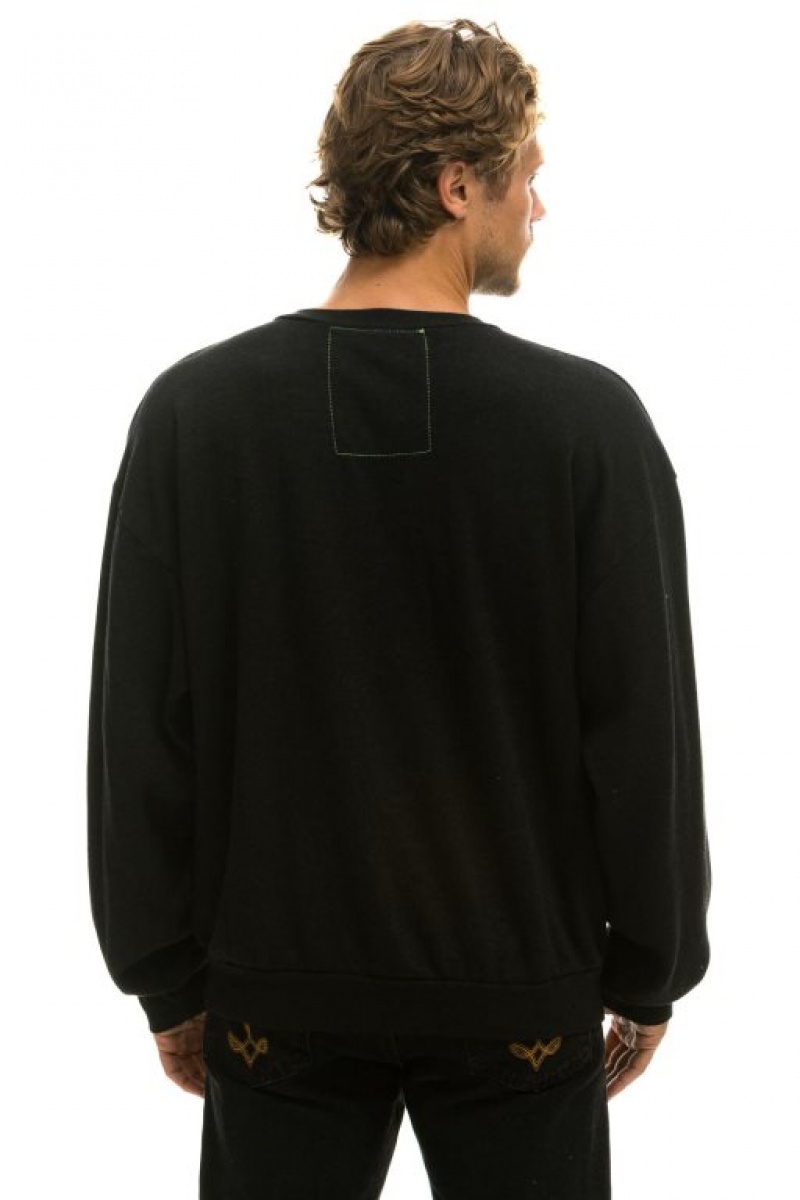 Sudaderas Aviator Nation Bolt Stitch Relaxed Crew Mujer Black / White | 17FRTUVPD
