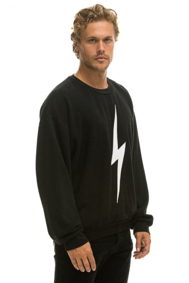 Sudaderas Aviator Nation Bolt Stitch Relaxed Crew Mujer Black / White | 17FRTUVPD