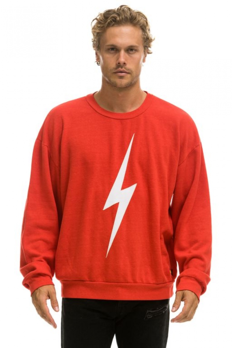Sudaderas Aviator Nation Bolt Stitch Relaxed Crew Mujer Red / White | 17VRQOSDX