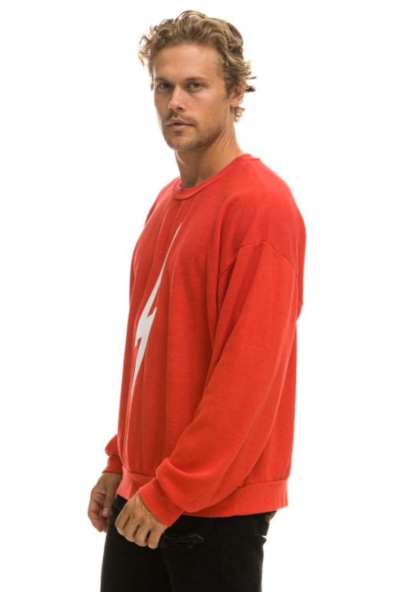 Sudaderas Aviator Nation Bolt Stitch Relaxed Crew Mujer Red / White | 17VRQOSDX