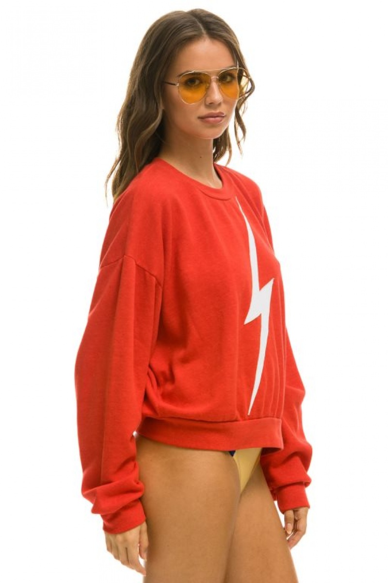 Sudaderas Aviator Nation Bolt Stitch Relaxed Crew Mujer Red / White | 17VRQOSDX