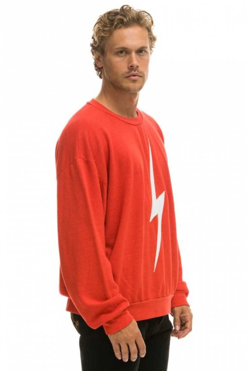 Sudaderas Aviator Nation Bolt Stitch Relaxed Crew Mujer Red / White | 17VRQOSDX