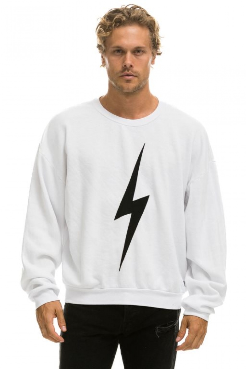 Sudaderas Aviator Nation Bolt Stitch Relaxed Crew Mujer White / Black | 18BNOWYMF