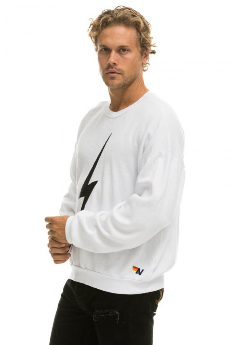 Sudaderas Aviator Nation Bolt Stitch Relaxed Crew Mujer White / Black | 18BNOWYMF