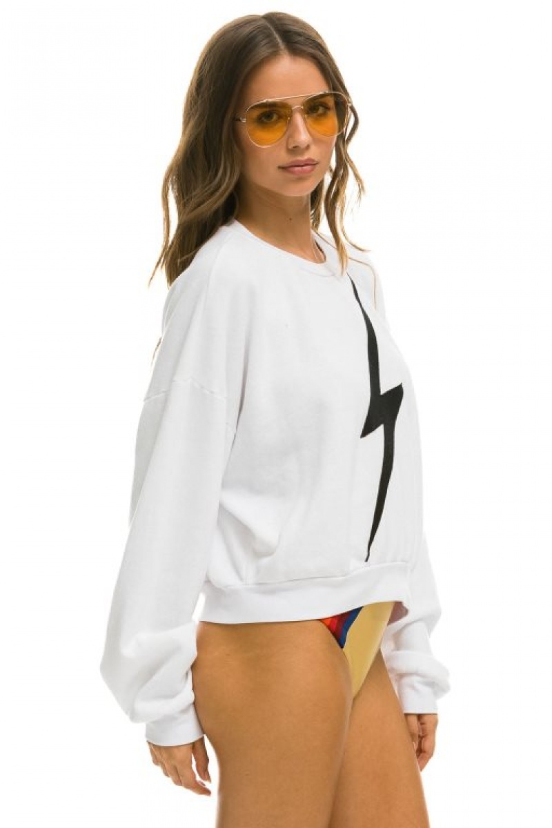 Sudaderas Aviator Nation Bolt Stitch Relaxed Crew Mujer White / Black | 18BNOWYMF