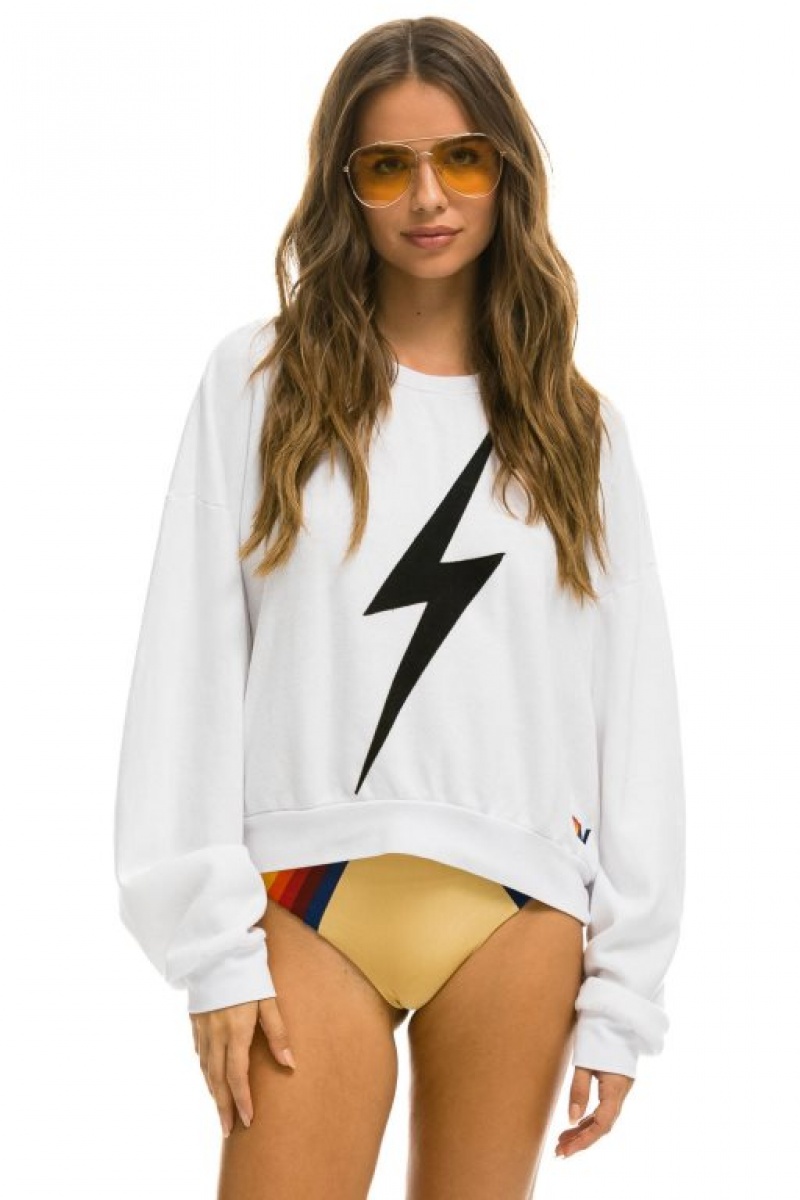 Sudaderas Aviator Nation Bolt Stitch Relaxed Crew Mujer White / Black | 18BNOWYMF