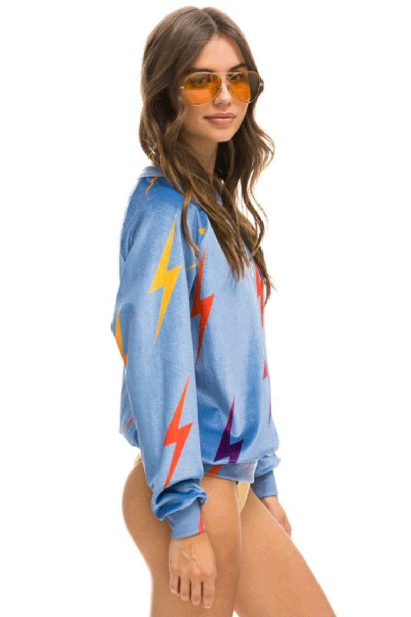 Sudaderas Aviator Nation Bu - CrewVelvet Bolt Repeat Crew Mujer Blue | 15QRBSXDI