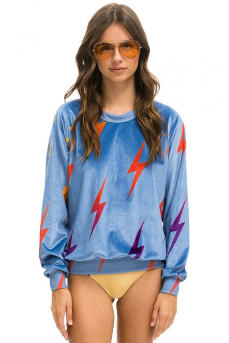 Sudaderas Aviator Nation Bu - CrewVelvet Bolt Repeat Crew Mujer Blue | 15QRBSXDI