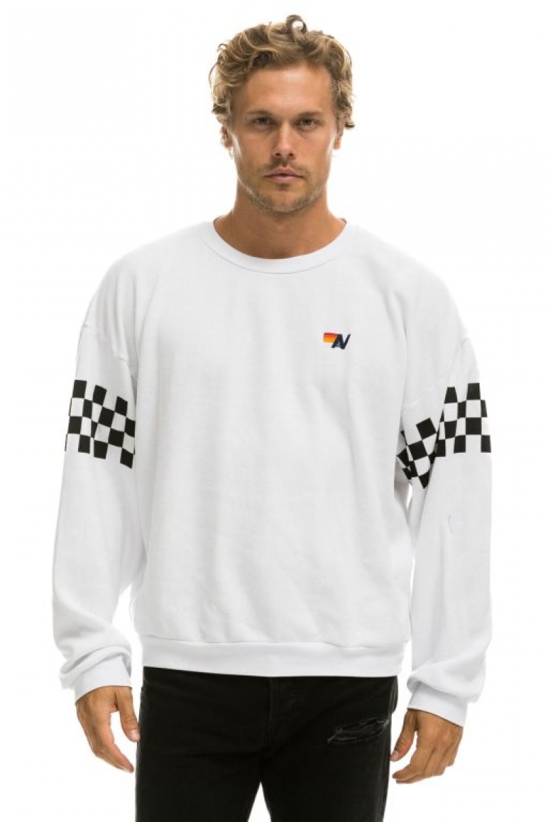 Sudaderas Aviator Nation Check 2 Sleeve Relaxed Crew Mujer White | 17PQTODWX