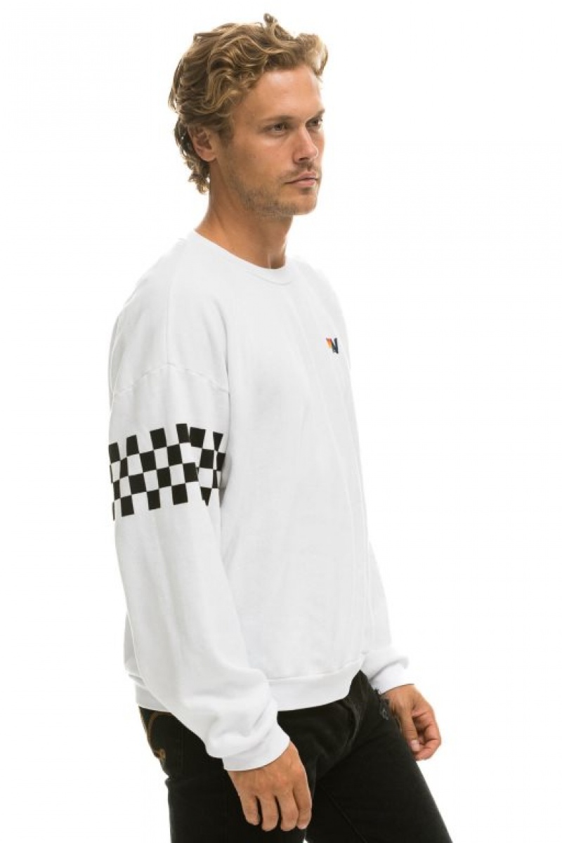 Sudaderas Aviator Nation Check 2 Sleeve Relaxed Crew Mujer White | 17PQTODWX