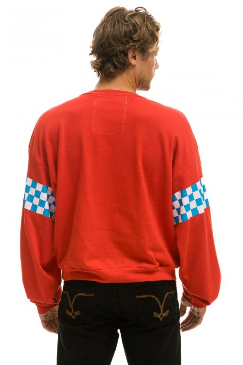 Sudaderas Aviator Nation Check 2 Sleeve Relaxed Crew Mujer Red / White / Blue | 17SXTAFWI