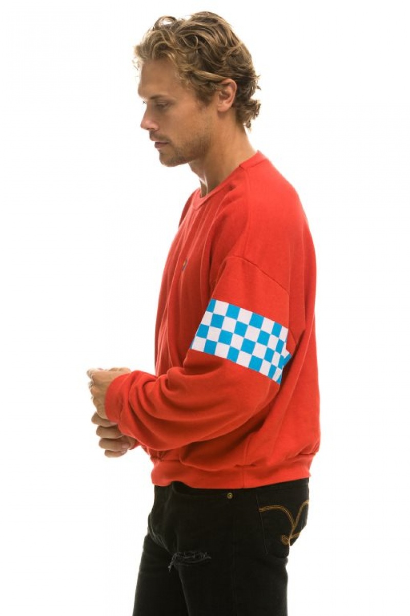 Sudaderas Aviator Nation Check 2 Sleeve Relaxed Crew Mujer Red / White / Blue | 17SXTAFWI