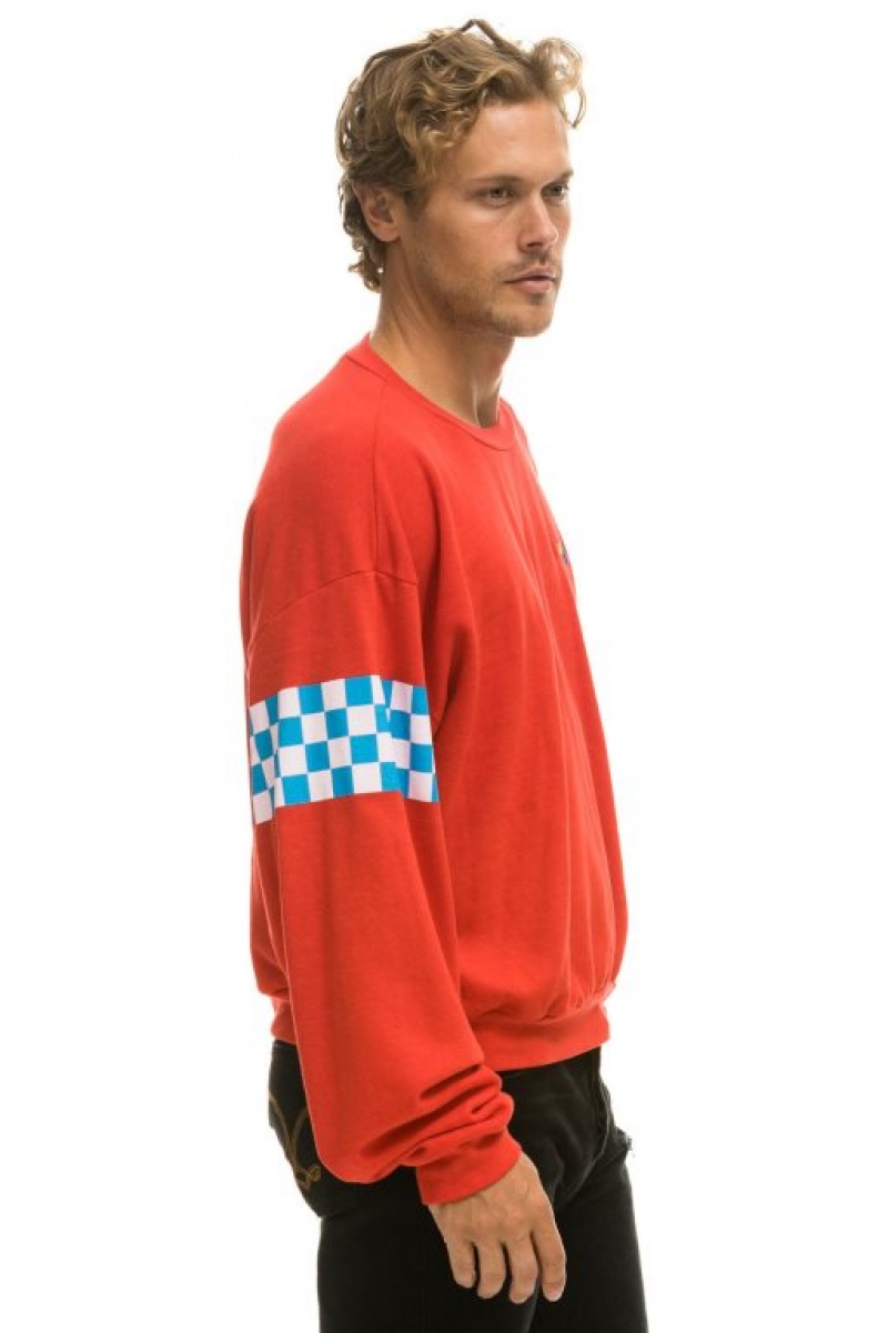 Sudaderas Aviator Nation Check 2 Sleeve Relaxed Crew Mujer Red / White / Blue | 17SXTAFWI