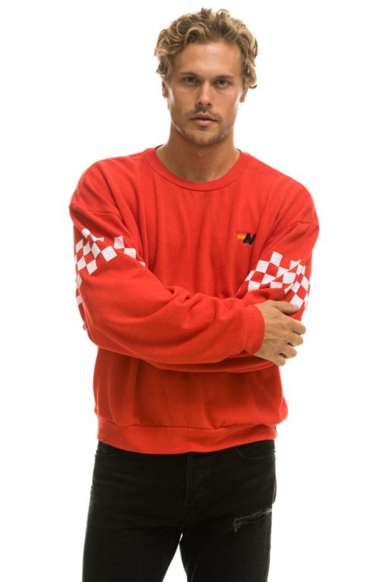 Sudaderas Aviator Nation Check 2 Sleeve Relaxed Crew Mujer Red / White | 17TLDQCEW