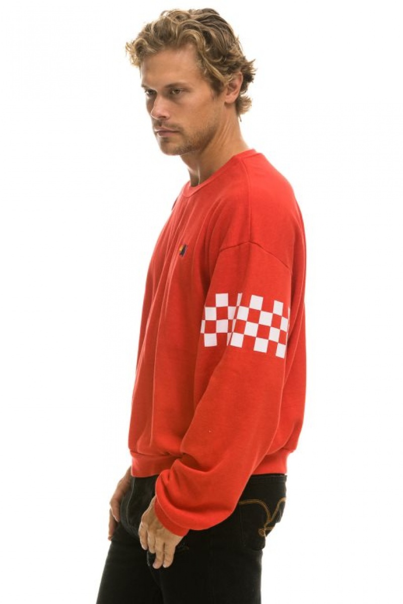 Sudaderas Aviator Nation Check 2 Sleeve Relaxed Crew Mujer Red / White | 17TLDQCEW