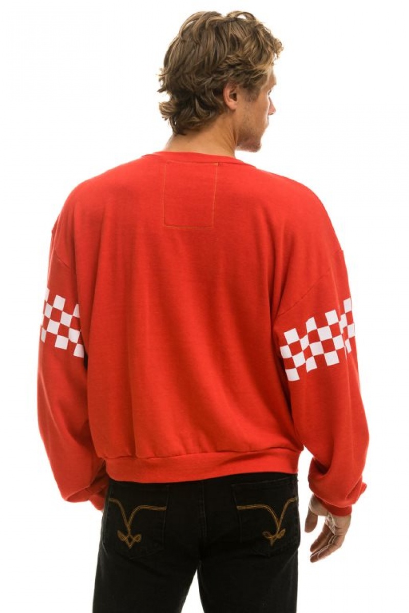 Sudaderas Aviator Nation Check 2 Sleeve Relaxed Crew Mujer Red / White | 17TLDQCEW