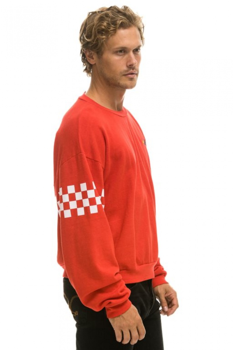 Sudaderas Aviator Nation Check 2 Sleeve Relaxed Crew Mujer Red / White | 17TLDQCEW
