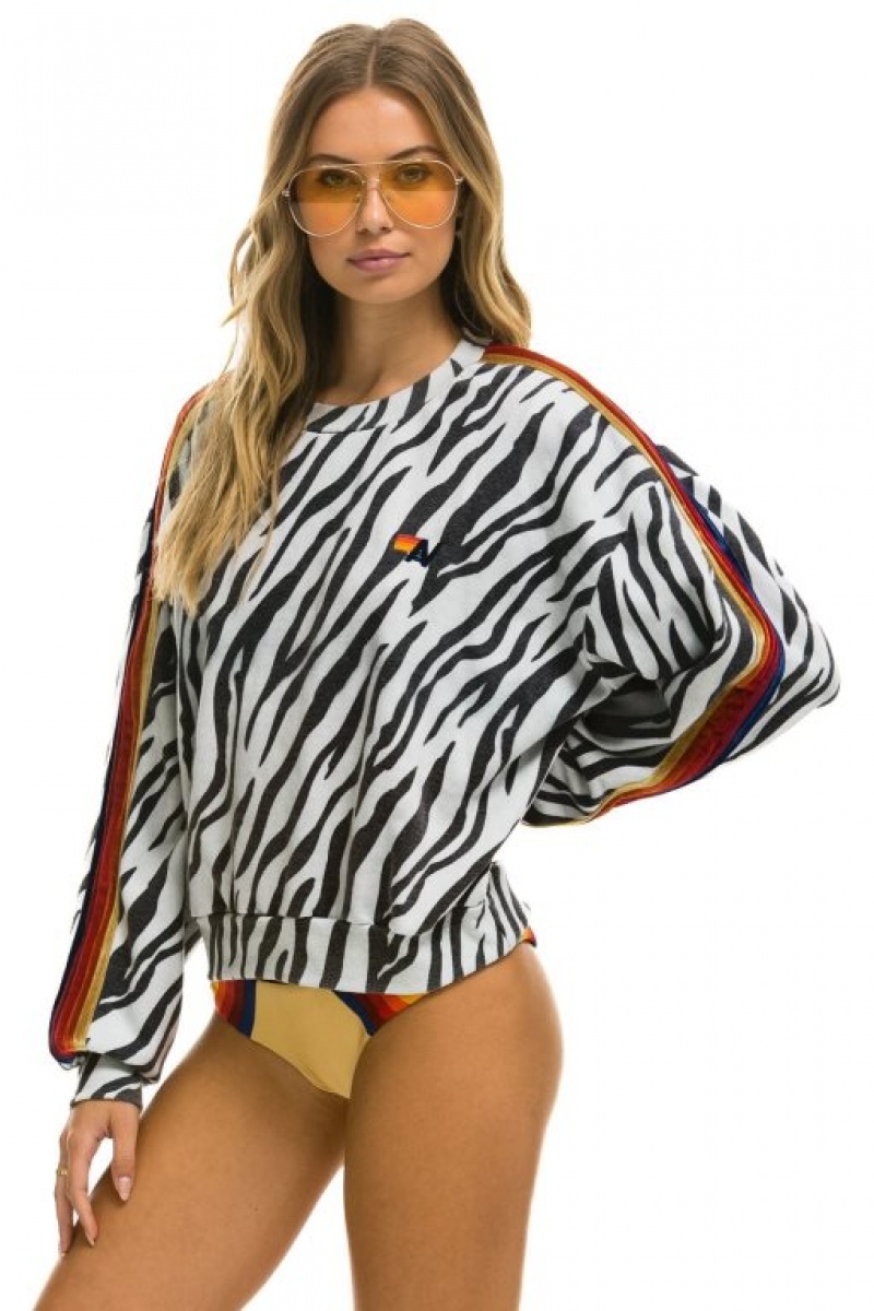 Sudaderas Aviator Nation Classic Relaxed Fit Crew Mujer Zebra | 17OSGZDKH