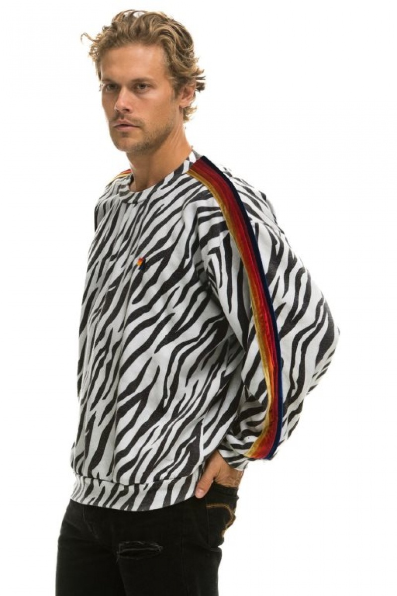 Sudaderas Aviator Nation Classic Relaxed Fit Crew Mujer Zebra | 17OSGZDKH