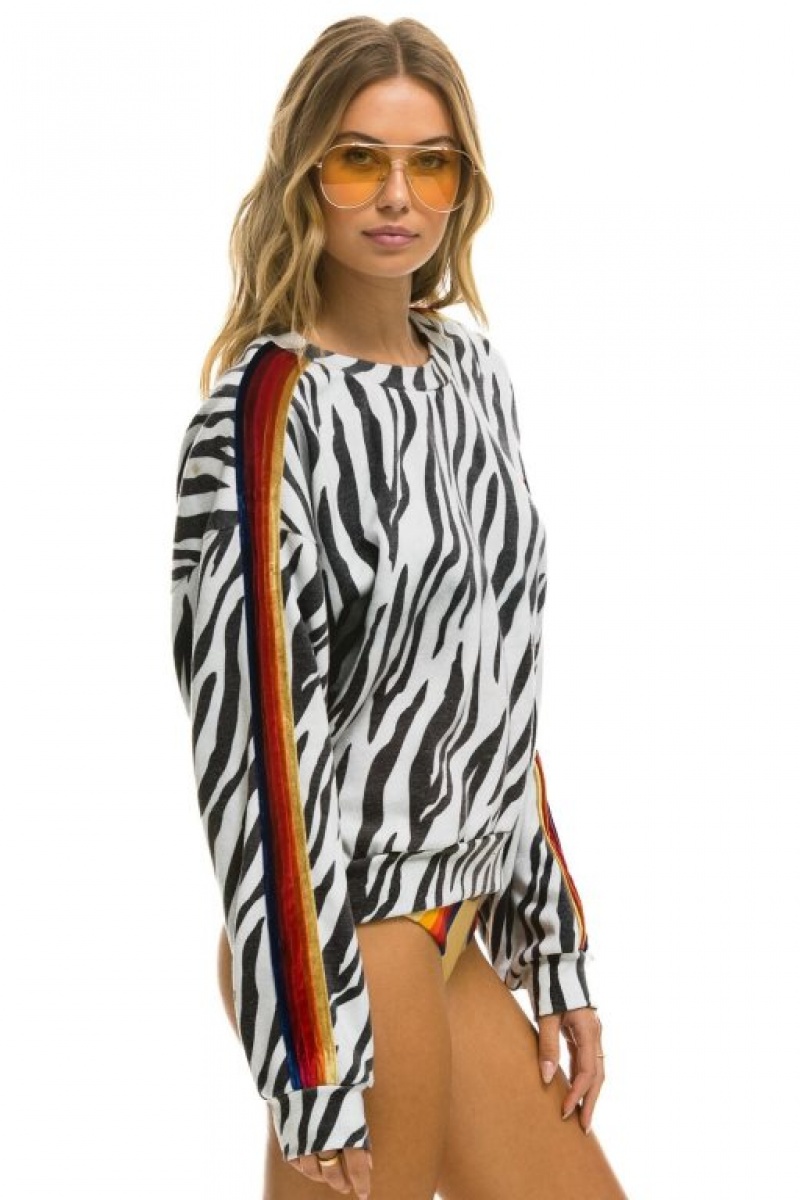 Sudaderas Aviator Nation Classic Relaxed Fit Crew Mujer Zebra | 17OSGZDKH