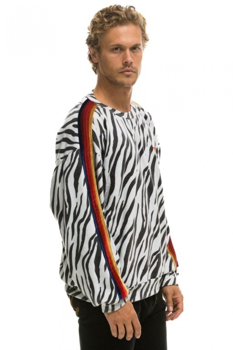 Sudaderas Aviator Nation Classic Relaxed Fit Crew Mujer Zebra | 17OSGZDKH